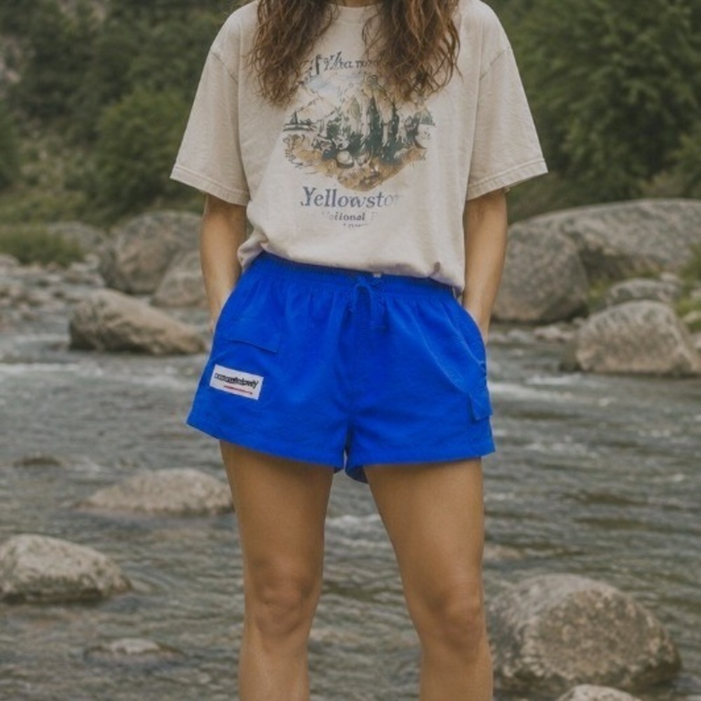 Vintage Running Shorts Blue Utility Large Gorpcore Preppy Sporty Granola Baggy